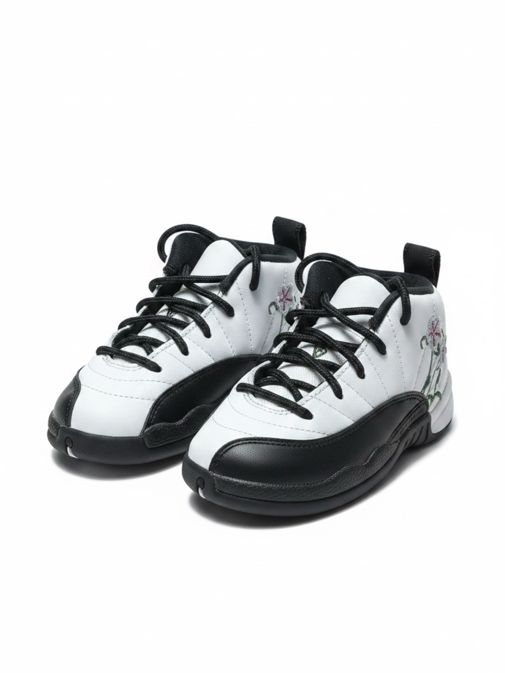 Girls Jordan 12 Retro w embroidered flowers